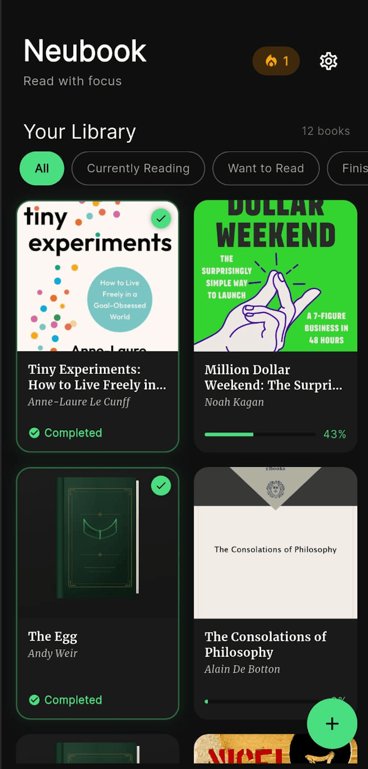 Neubook library screen